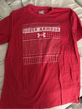 Under Armour Red Tee with White Logo Pattern